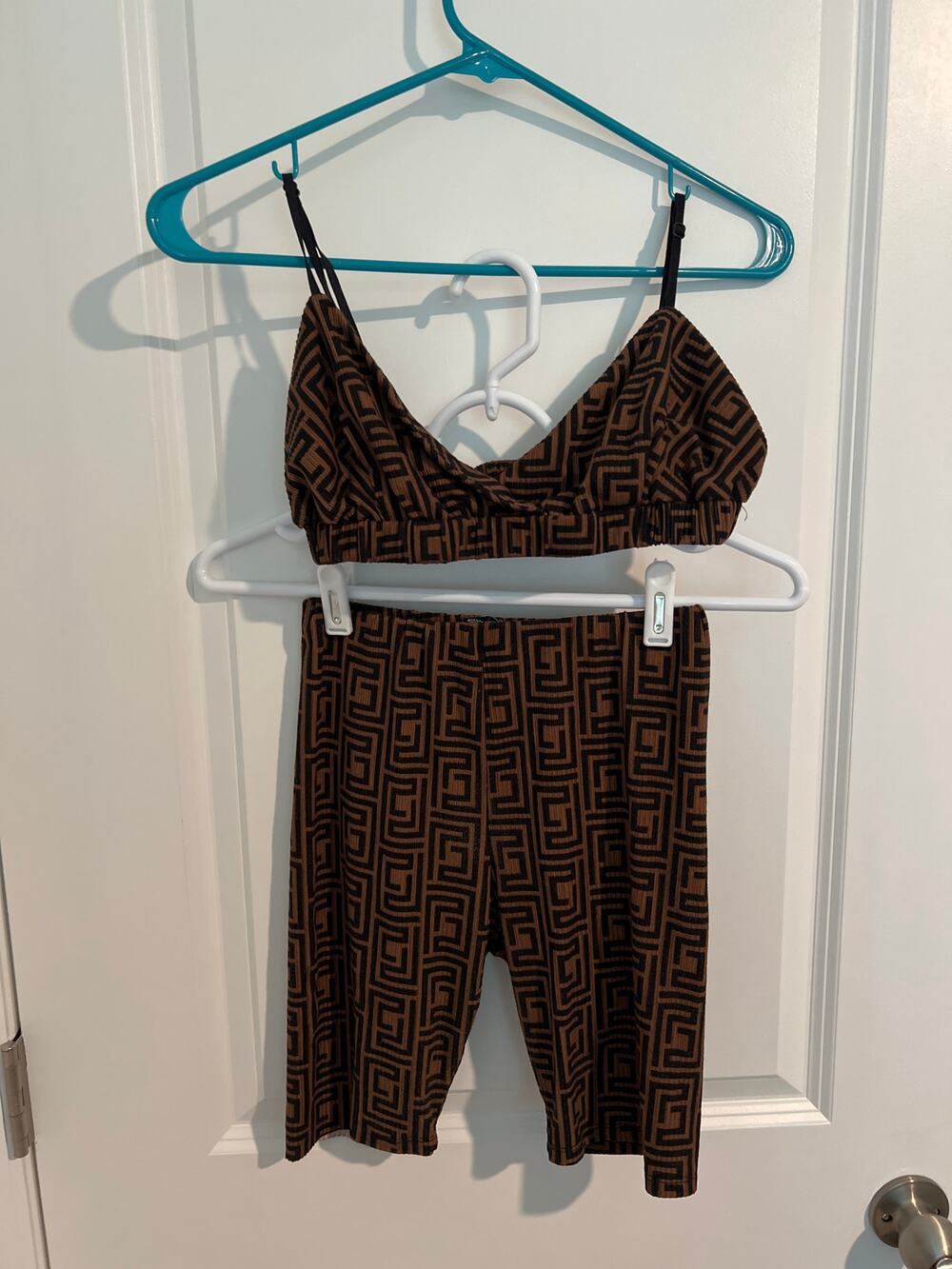 Windsor “Greek Mystique” Bralette & Shorts Set – Top M / Bottom S – Tan